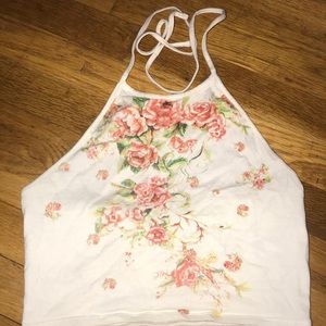 White floral print halter crop top